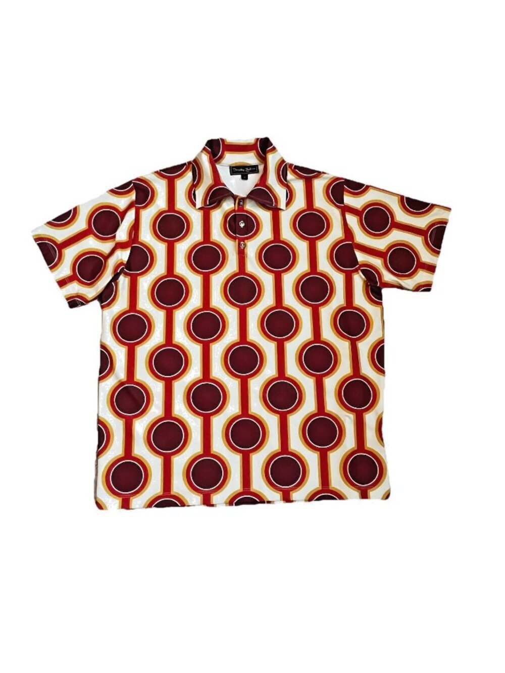 Dorothy Zudora Retro Polo Shirt Burning Sands Mens Large Mod Geo Print Disco